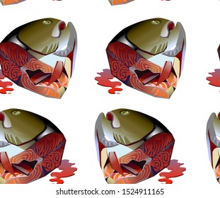 seamless pattern cut off head of sea trout vector illustration in cartoon style isolated on white background