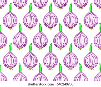 Seamless pattern of the cut onion bulbs