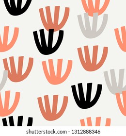Seamless pattern with cut out elements.  Card with modern floral and abstract elements in fresh pastel colors. Vector illustration for card, print on clothes. Cut out style