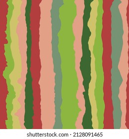 Seamless pattern with cut out or torn paper vertical lines. green winter stripes. Striped shred edge background. Vector design for wallpaper, art and textile print, wrapping paper.