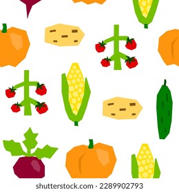 Seamless pattern with cut out vegetables in modern style. Organic harvest background.