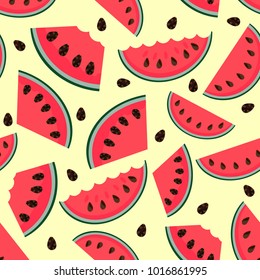 Seamless pattern cut slices of watermelon. Textile, background, backdrop, Wallpaper, decoration, wrapping paper, fabric.