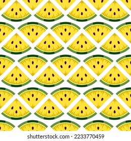 Seamless pattern with cut yellow watermelon. Vector colorful background.
