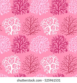 Seamless pattern with cute abstract decorative trees
