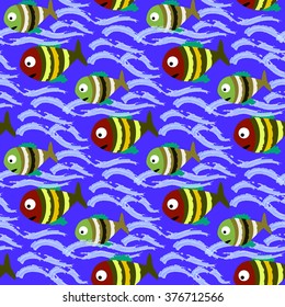 Seamless pattern with cute abstract fishes