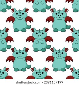 Seamless pattern with cute adorable dragon