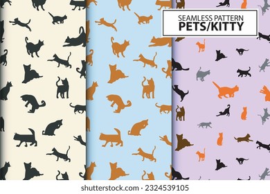 Seamless pattern of cute adorable kitten cat isolated in soft pastel color suitable for paper or background, wall and home decoration