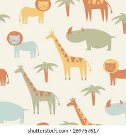 Seamless pattern with cute african animals. Vector illustration.