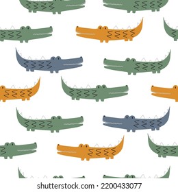 Seamless pattern with cute African colorful crocodiles. Vector illustration for your design.