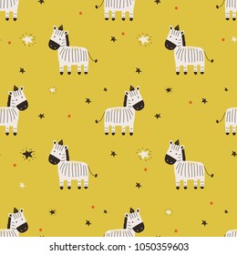 seamless pattern with cute African zebra.cartoon hand drawn vector illustration. Can be used for baby t-shirt print, fashion print design, kids wear.