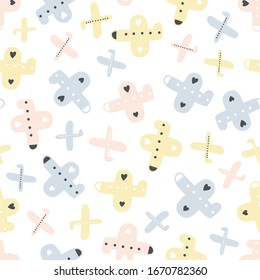 Seamless pattern with cute airplanes. Perfect for kids fabric, textile, nursery wallpaper. Vector Illustration. Pastel colors.