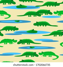 Seamless pattern of cute alligators 
