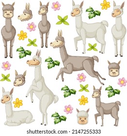 Seamless pattern with cute alpacas illustration