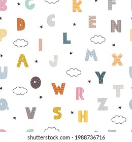 seamless pattern cute alphabet ABC Used for printing, wallpaper, home decoration. Children's room wall art. vector illustration