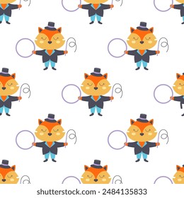 seamless pattern with cute animal, backgrounds with circus fox, great for wallpaper, packaging, fabric, scrapbook, textile