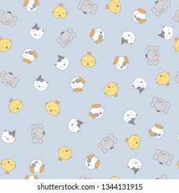 seamless pattern cute animal with blue background