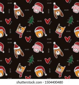 seamless pattern with cute animal and christmas concept