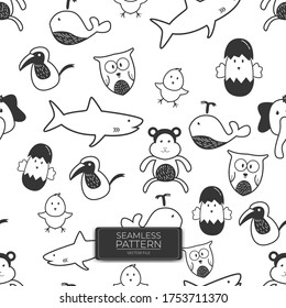Patrón sin foco animal lindo. Fondo de patrón animal estilo Doodle. Ilustración vectorial de diseño de fondo