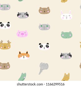 Seamless pattern with cute animal faces.