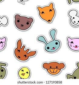 Seamless pattern with cute animal faces