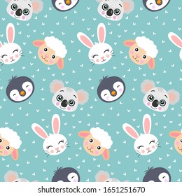 Seamless pattern with cute animal faces
