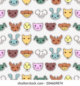 Seamless pattern with cute animal faces. Vector seamless texture for wallpapers, pattern fills, web page backgrounds