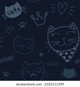 Seamless pattern of cute animal. Funny doodle animals.vector illustration