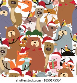 Seamless pattern cute animal happy on christmas day.