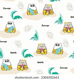 seamless pattern with a cute animal in hawaiian costume