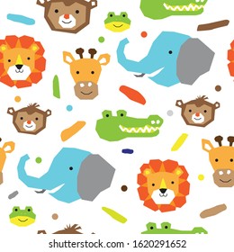 seamless pattern cute animal head with colorful ornament