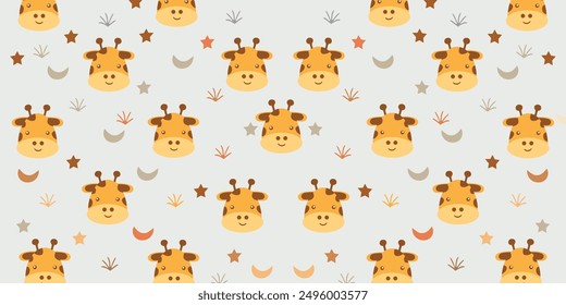 Seamless pattern with cute animal heads baby decoration vector
