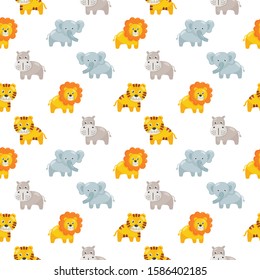 seamless pattern cute animal icon set for kids isolated on white background. vector Illustration.