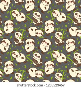 Seamless pattern with cute animal panda and bamboo