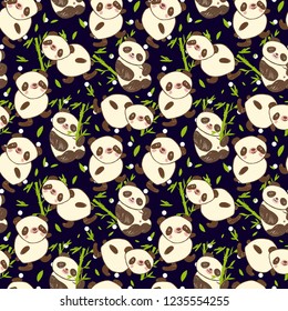 Seamless pattern with cute animal panda and bamboo