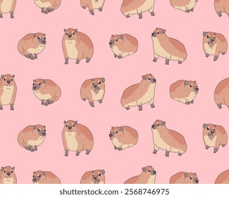 Seamless pattern. Cute animal rock hyrax on pink background. Vector illustration for design, wallpaper, packaging, textile. kids collection