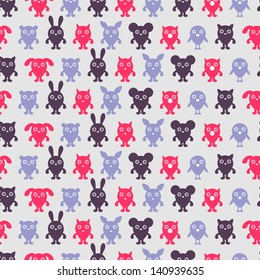 Seamless pattern with cute animal silhouettes