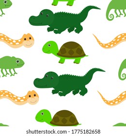 
Seamless pattern Cute Animal Turtle Chameleon Crocodile Snake Vector Illustration