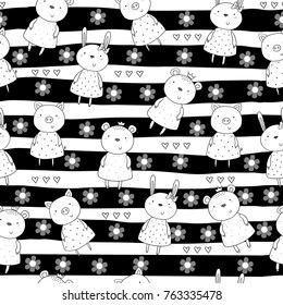 Seamless pattern with cute animal. vector illustration.