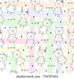 Seamless pattern with cute animal. vector illustration.