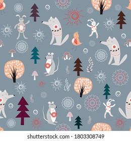 Seamless pattern with cute animals