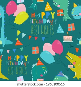Seamless pattern with cute Animals celebrating Holiday