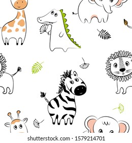 Seamless pattern cute animals, children's print on clothes