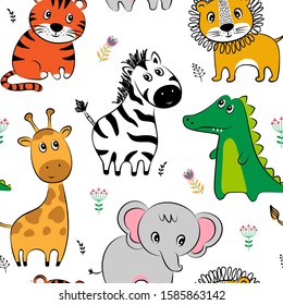 seamless pattern cute animals, children's print on clothes