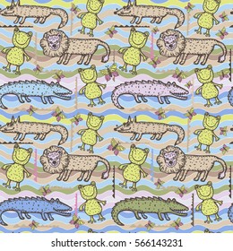 Seamless pattern with cute animals. Children's background. It can be used for wallpaper design, packaging paper, fabrics, bedding and clothing.