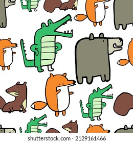 Patrón de animales sin foco. Cocodrilo, Fox, Oso y ardilla. 
