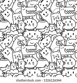 Seamless pattern with cute animals. Dogs, Cats, lion. Vector illustration