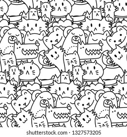 Seamless pattern with cute animals. Dogs, Cats, lion. Vector illustration
