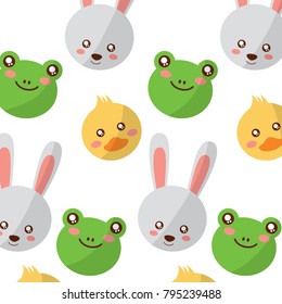 seamless pattern cute animals face image