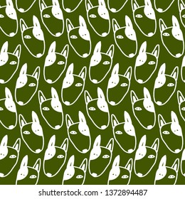 Seamless pattern with cute animals faces. Kids print. Vector hand drawn illustration. Green backgraund.