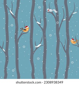 Seamless pattern with cute animals happy on winter for decorative,kid product,fashion,fabric,textile,print or wallpaper,vector illustration